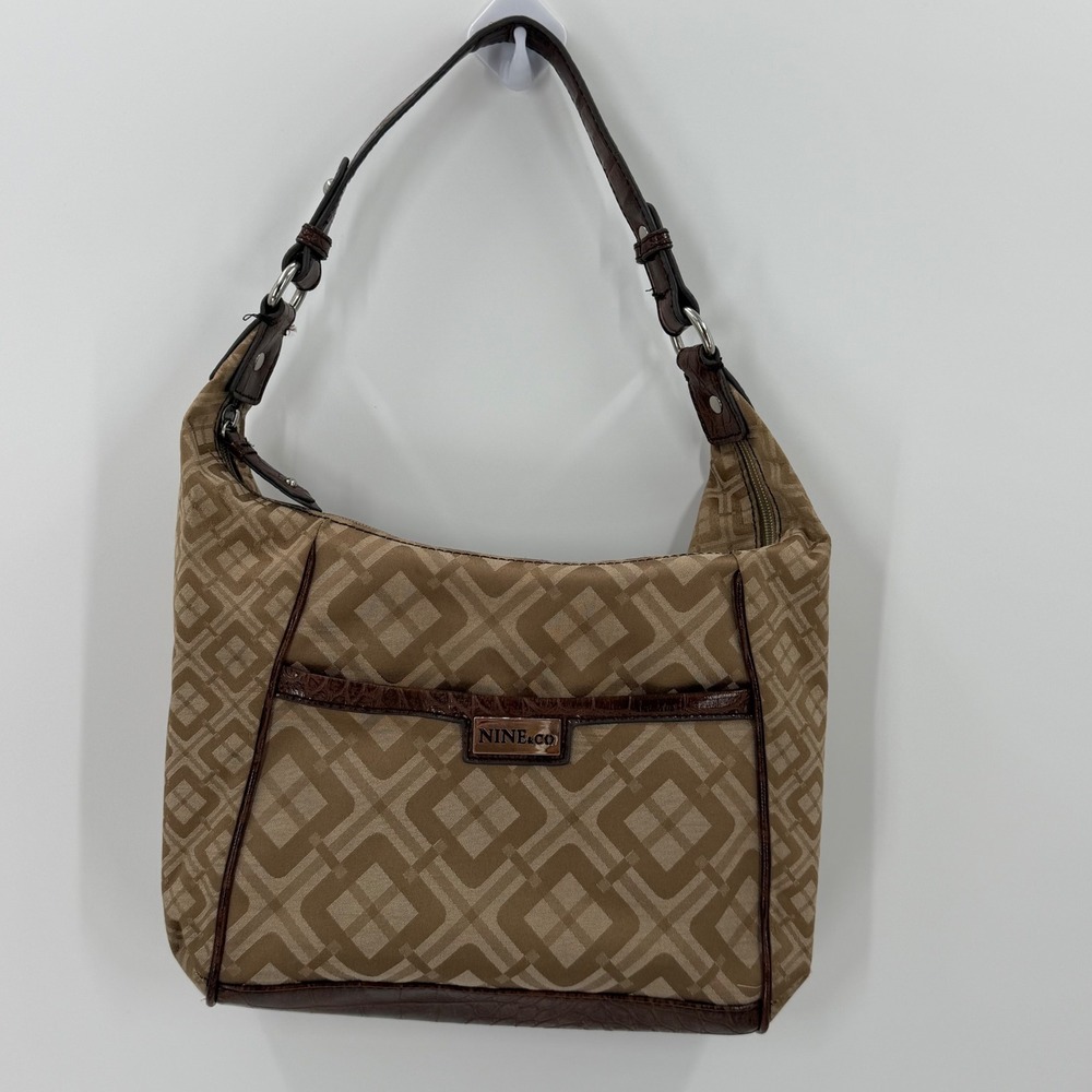 Nine & Co Shoulder Bag Geometric Brown canvas Y2K Hobo